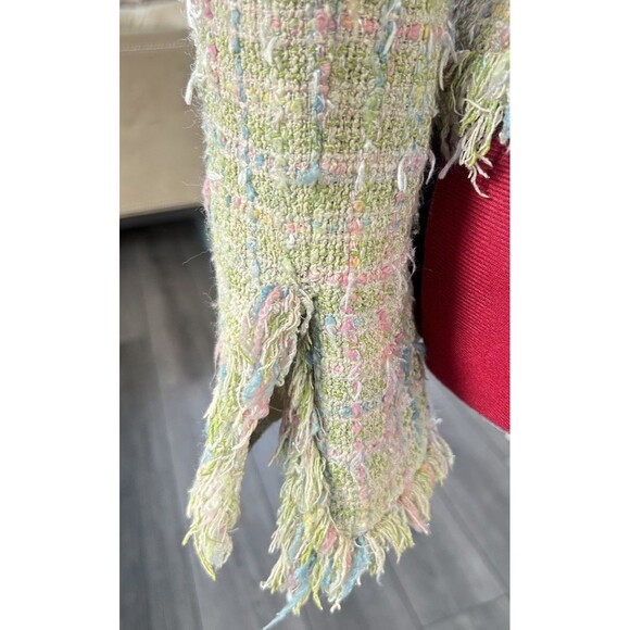 Tweed Fringe Fairy Jacket Y2K Clueless Pastel, Parisian Bouclé Blazer Plaid VTG - Picture 9 of 16